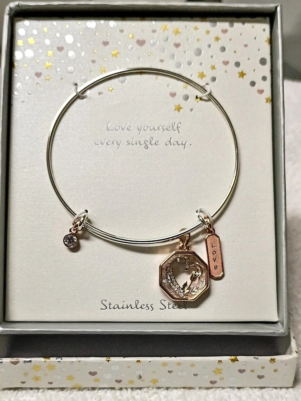 Stainless Steel Charm Bracelet in Silver & Rose Gold NWT